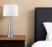 34" Silver Metal Two Light Table Lamp With White Empire Shade-Table Lamps-DECOROLALA