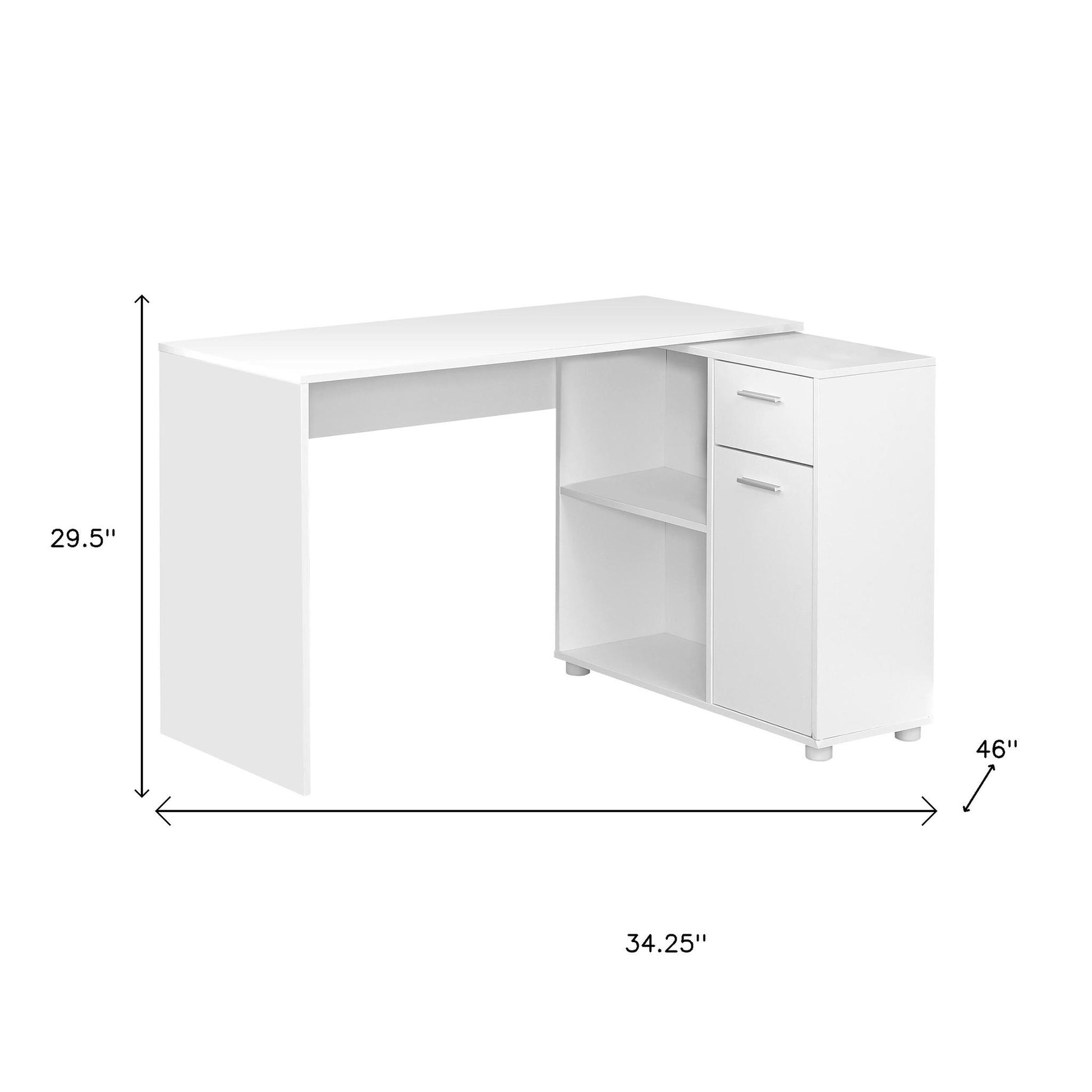 34" White L Shape Computer Desk With Two Drawers-Desks-DECOROLALA