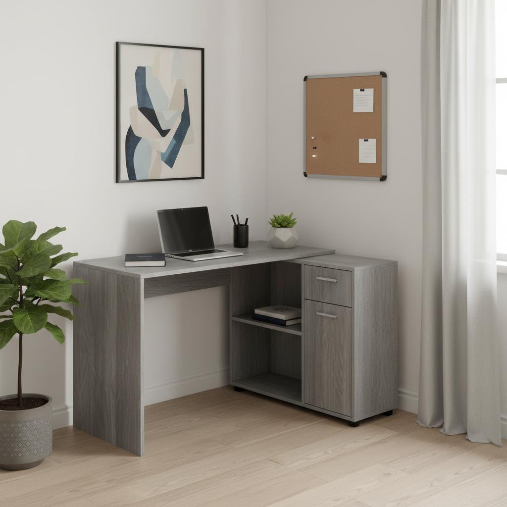 34" White L Shape Computer Desk With Two Drawers-Desks-DECOROLALA