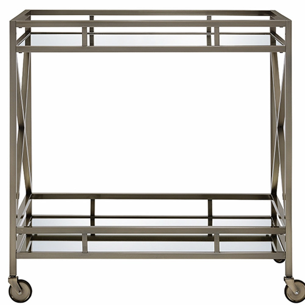 34" X 20" X 35" Antique Brass Metal Serving Cart-Kitchen Carts-Islands-DECOROLALA