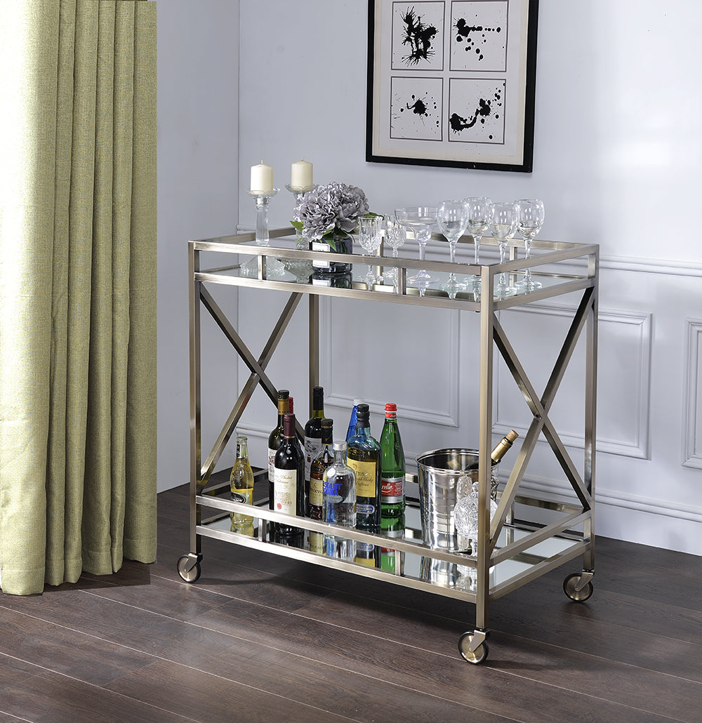 34" X 20" X 35" Antique Brass Metal Serving Cart-Kitchen Carts-Islands-DECOROLALA