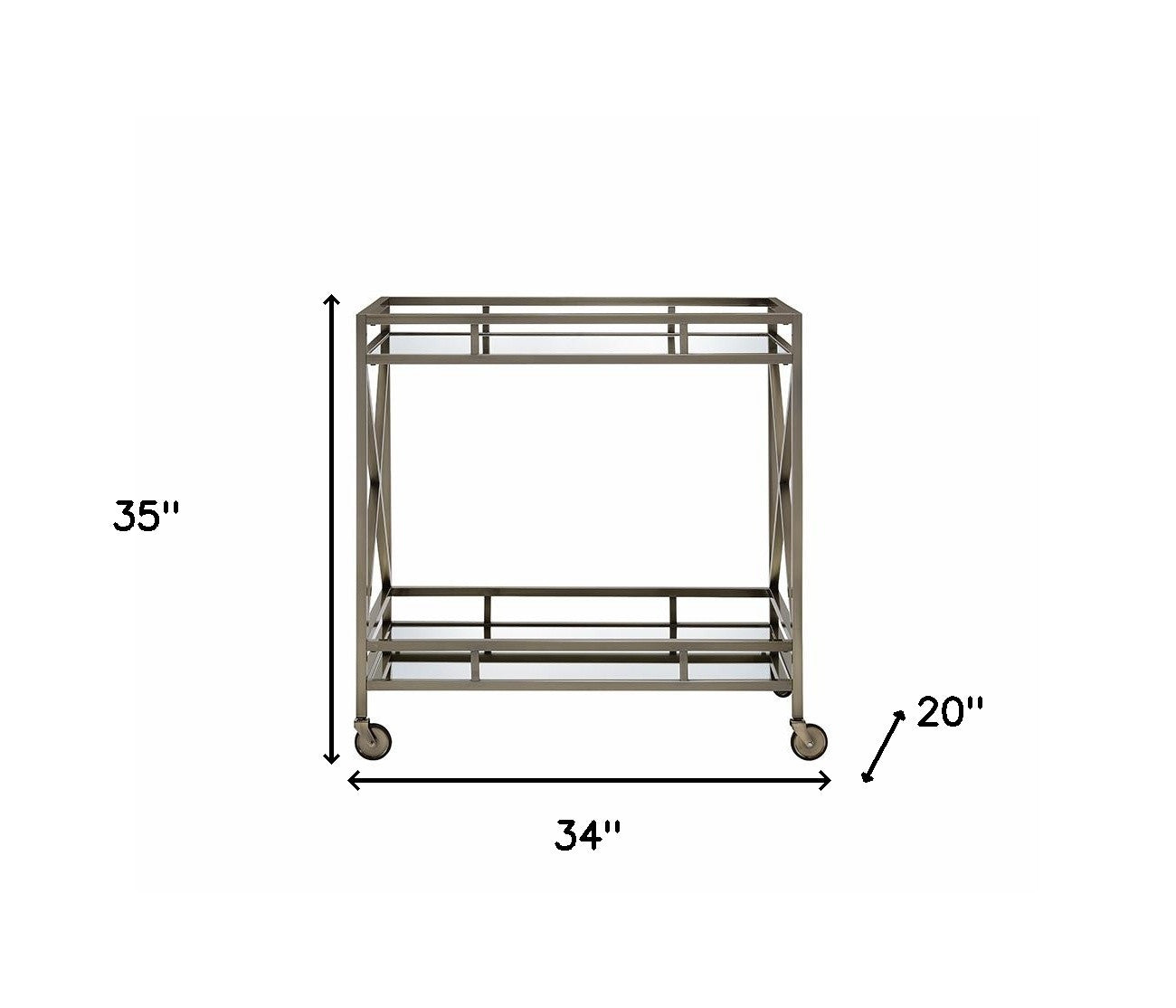 34" X 20" X 35" Antique Brass Metal Serving Cart-Kitchen Carts-Islands-DECOROLALA