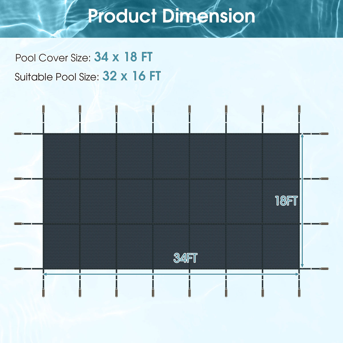 34 x 18 Feet Safety Pool Cover Fits 32 x16 Feet Inground Swimming Pools-Blue-Swimming Pools-DECOROLALA