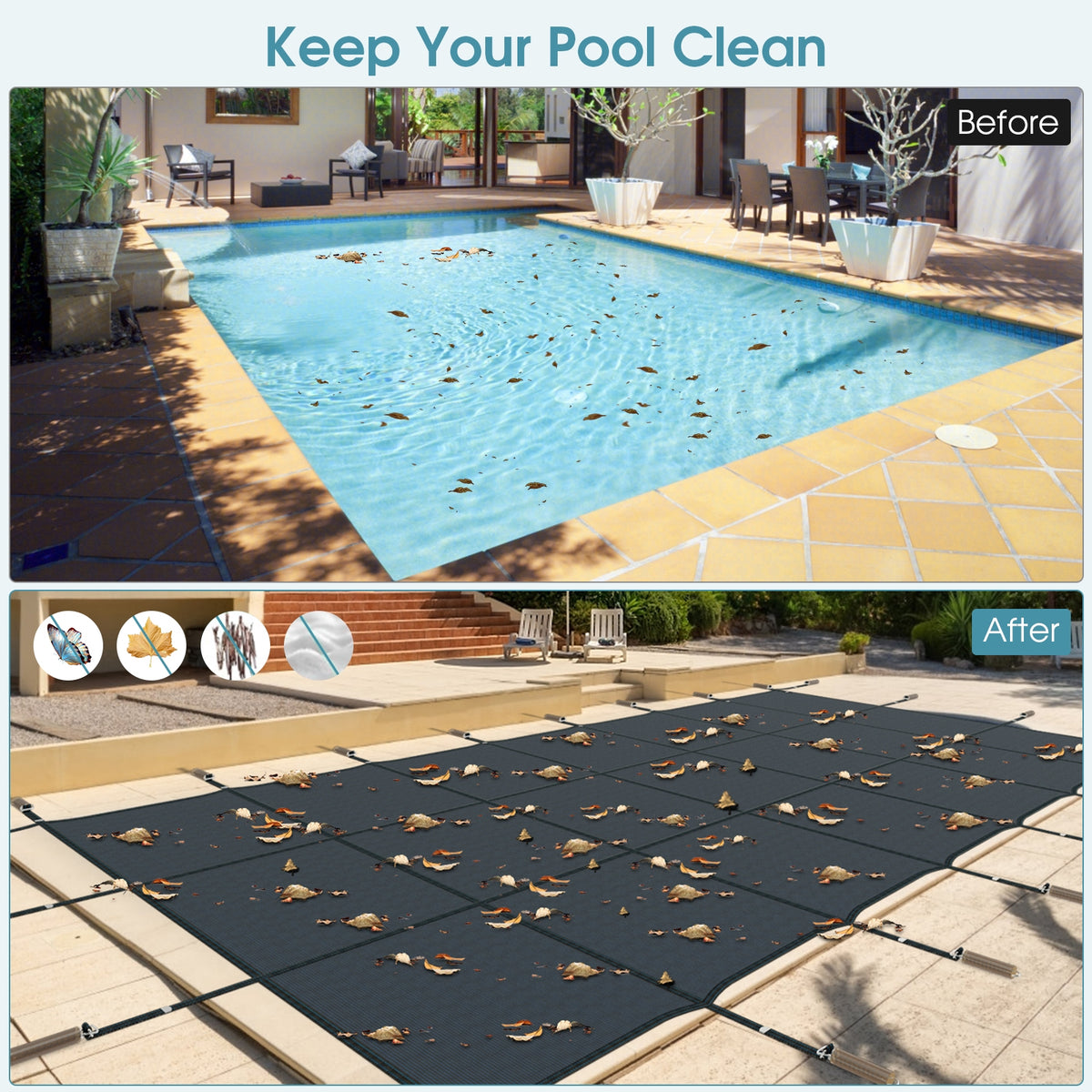 34 x 18 Feet Safety Pool Cover Fits 32 x16 Feet Inground Swimming Pools-Blue-Swimming Pools-DECOROLALA