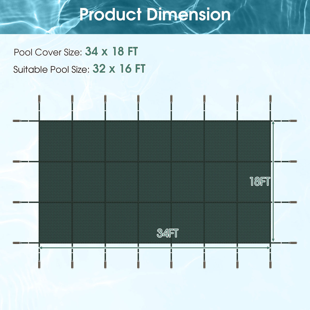 34 x 18 Feet Safety Pool Cover Fits 32 x16 Feet Inground Swimming Pools-Green-Swimming Pools-DECOROLALA