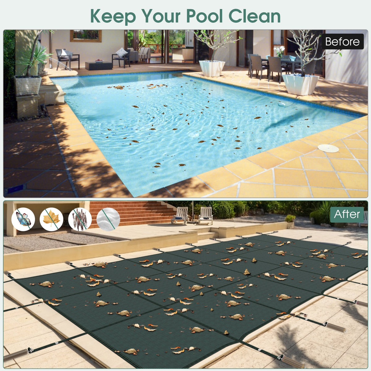 34 x 18 Feet Safety Pool Cover Fits 32 x16 Feet Inground Swimming Pools-Green-Swimming Pools-DECOROLALA