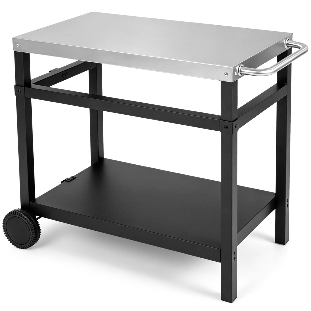 34" x 20" Double-Shelf Grill Table with Steel Top-Black-Outdoor Grills-DECOROLALA