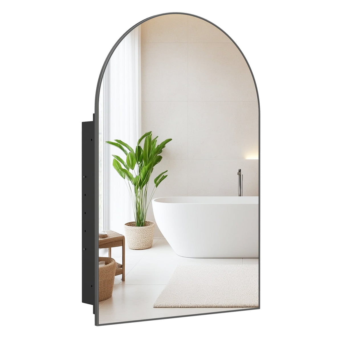 34" x 22" Arched Mirror Medicine Cabinet - Brushed Metal Black-Wall Cabinets-DECOROLALA