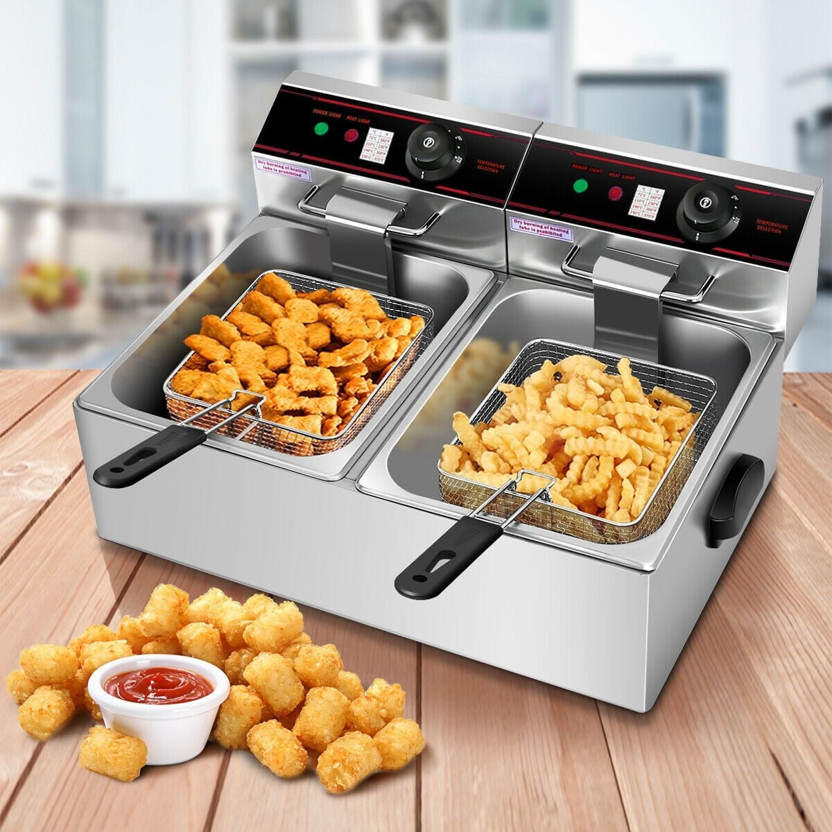 3400W Dual Tank Electric Countertop Deep Fryer-Air Fryers-DECOROLALA