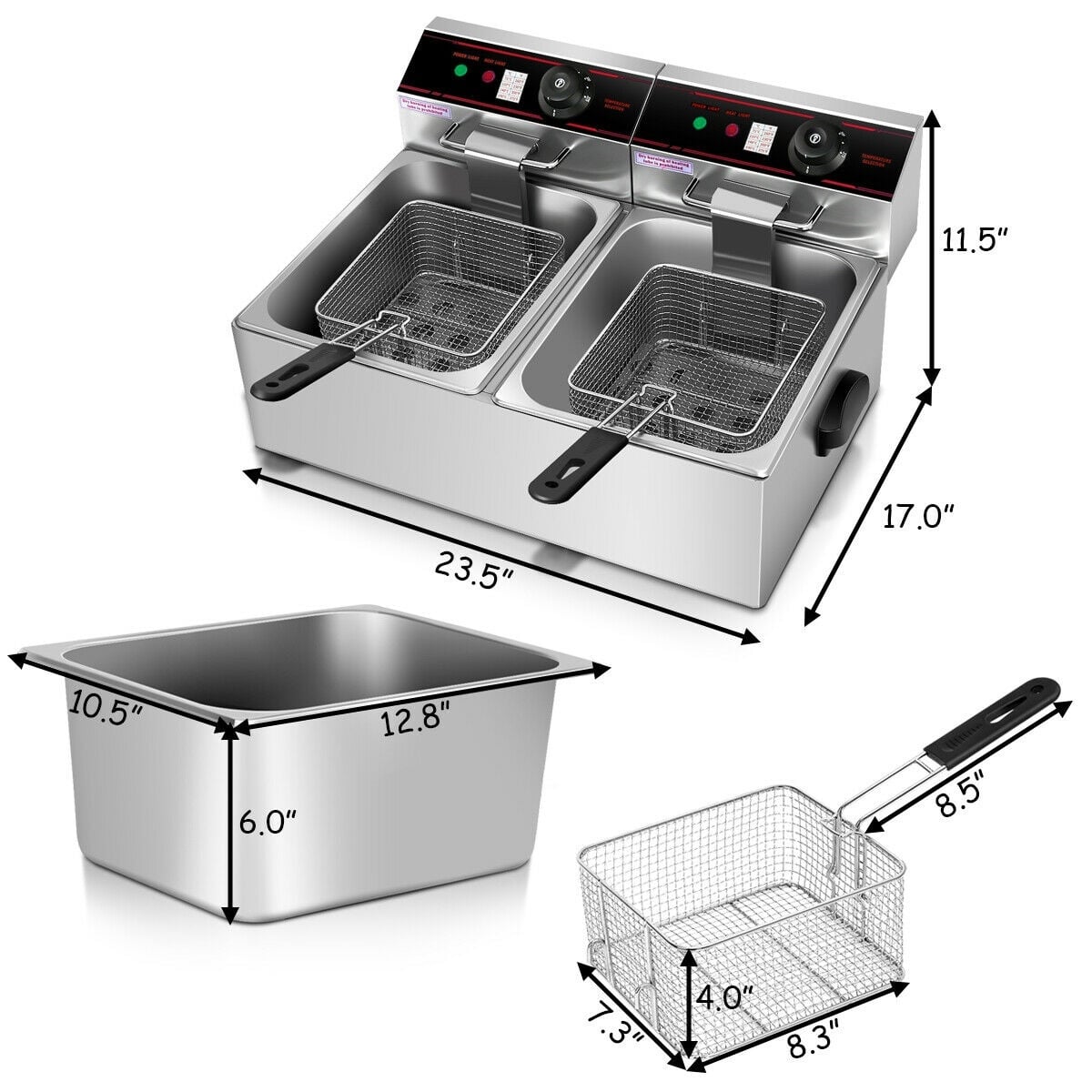 3400W Dual Tank Electric Countertop Deep Fryer-Air Fryers-DECOROLALA