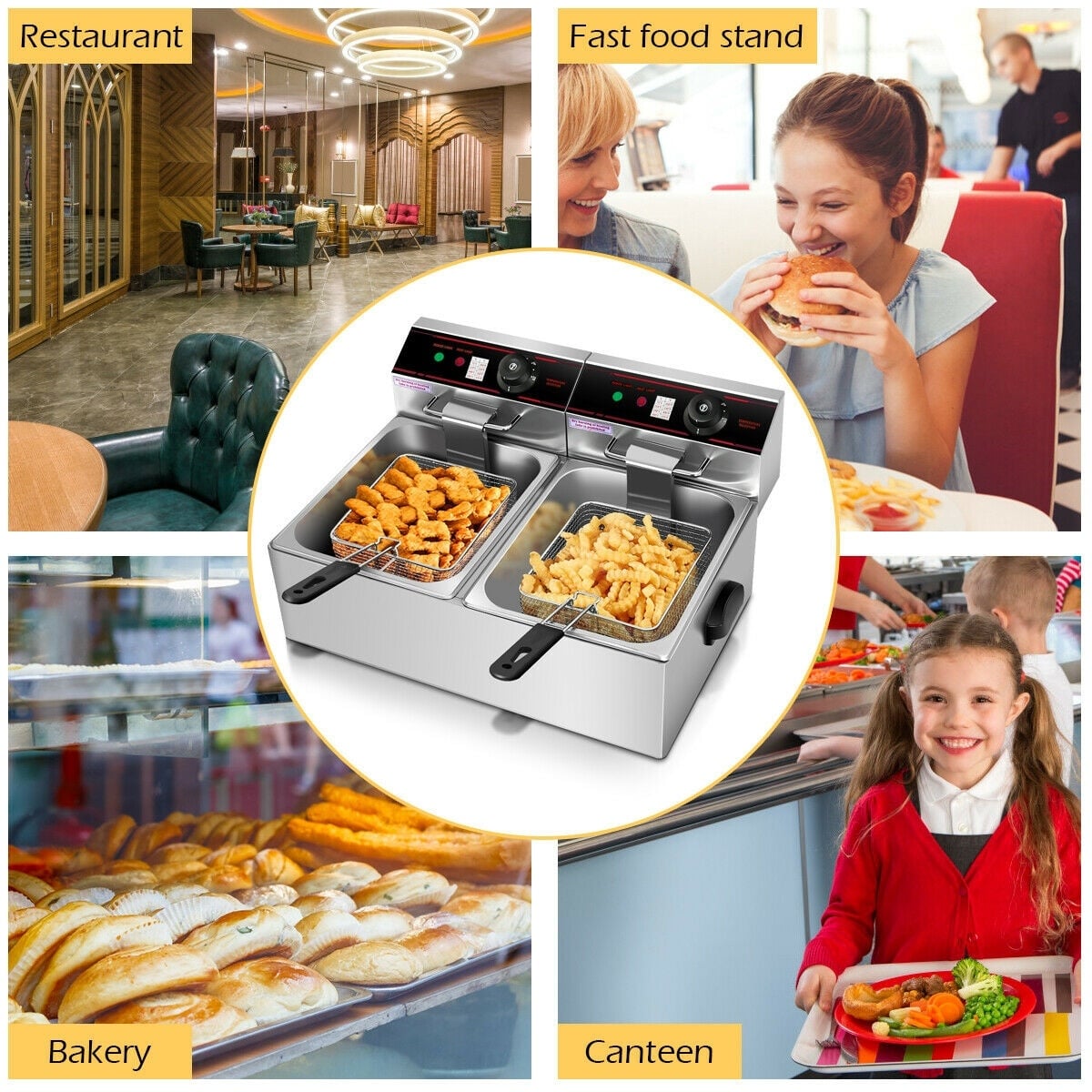 3400W Dual Tank Electric Countertop Deep Fryer-Air Fryers-DECOROLALA