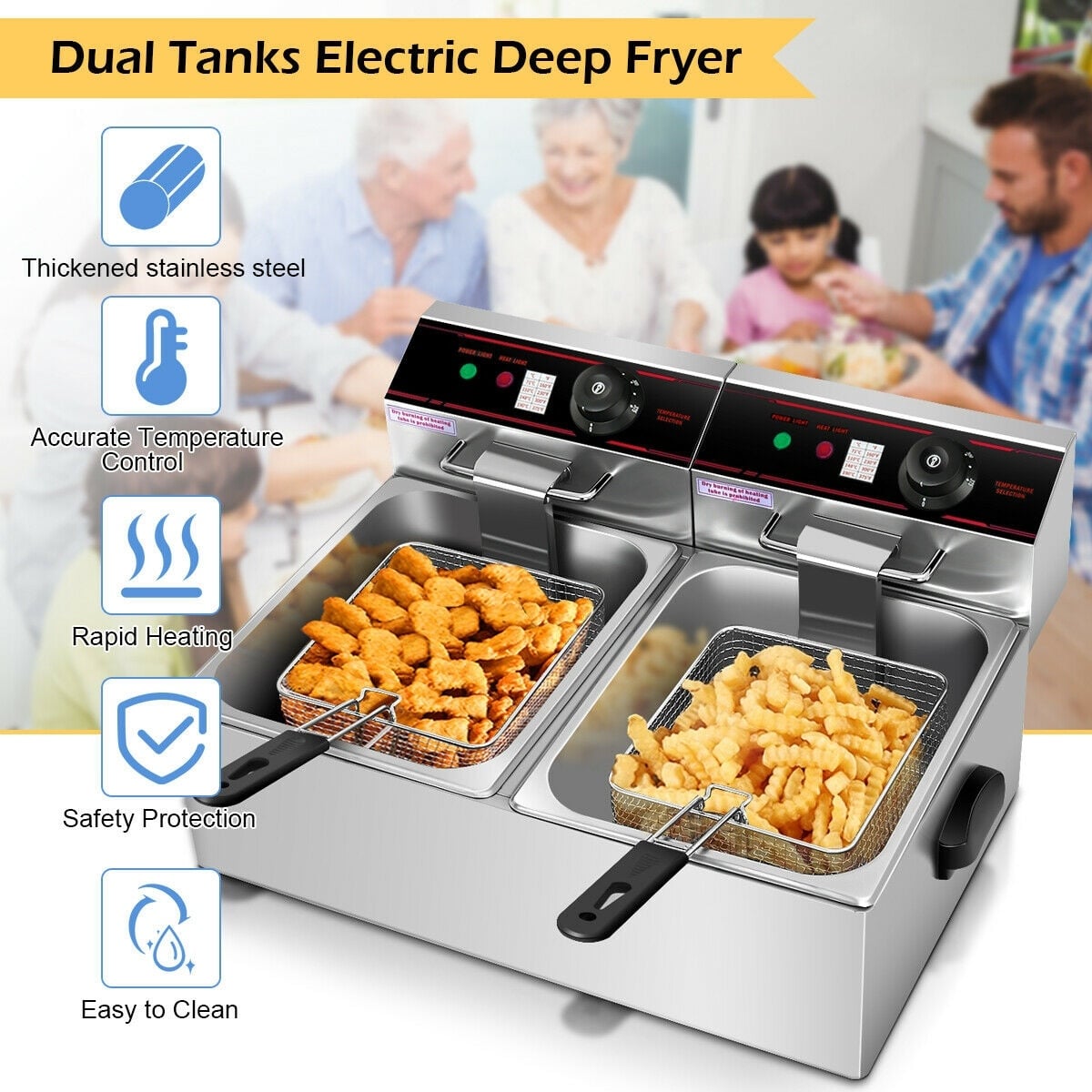 3400W Dual Tank Electric Countertop Deep Fryer-Air Fryers-DECOROLALA