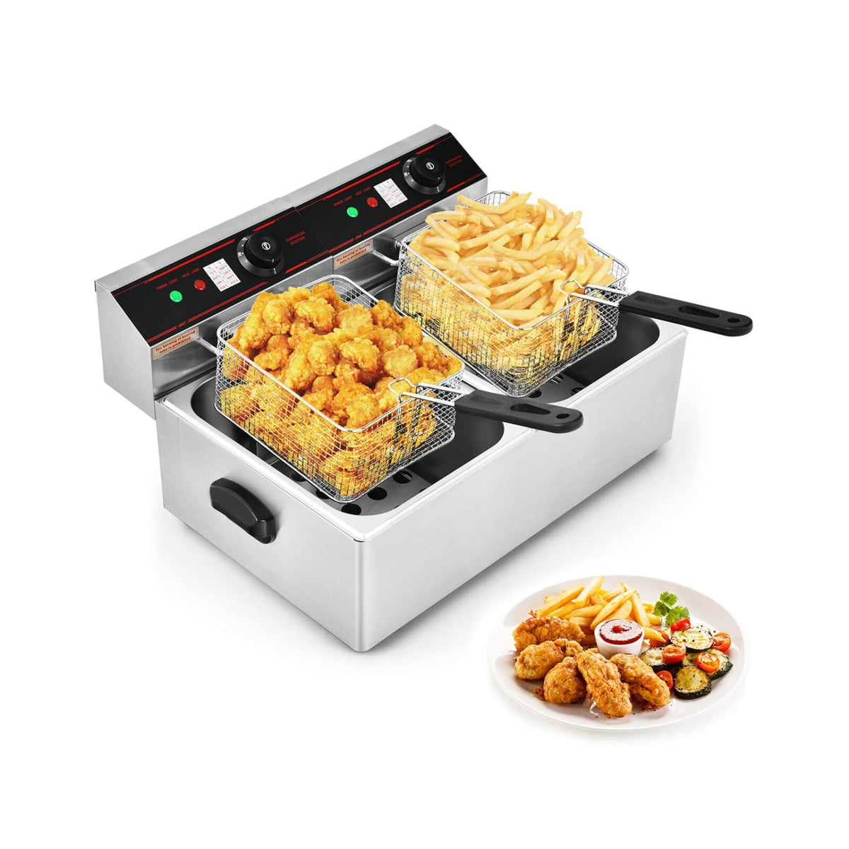 3400W Dual Tank Electric Countertop Deep Fryer-Air Fryers-DECOROLALA