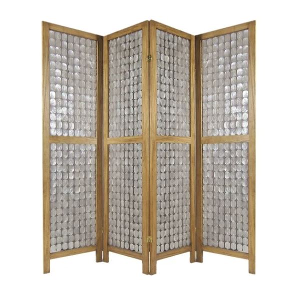 84" Clear Capiz Mother of Pearl Folding Three Panel Screen Room Divider-Room Dividers-DECOROLALA