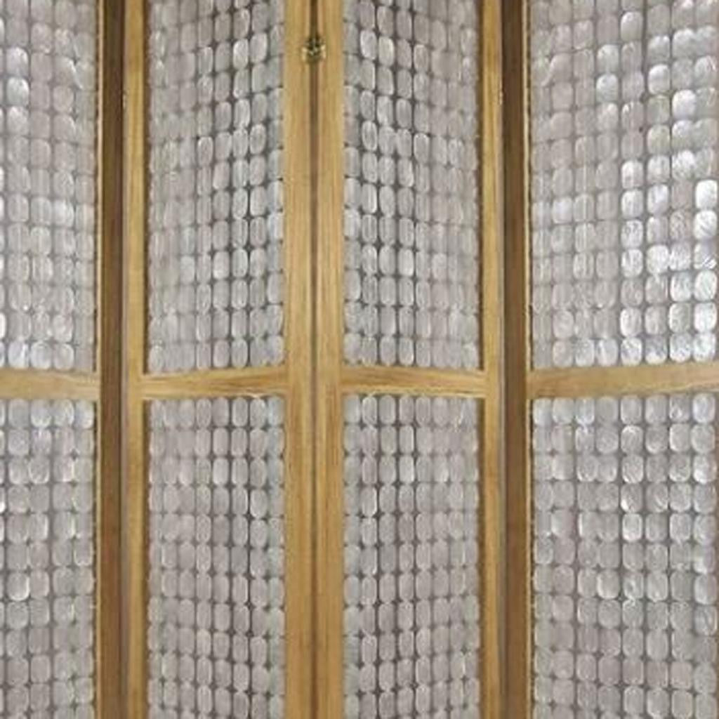 84" Clear Capiz Mother of Pearl Folding Three Panel Screen Room Divider-Room Dividers-DECOROLALA