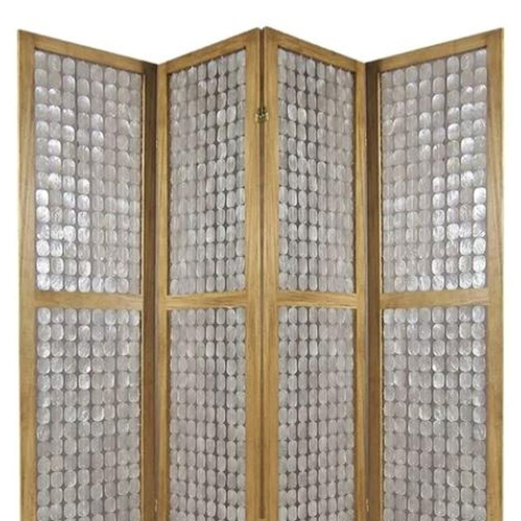 84" Clear Capiz Mother of Pearl Folding Three Panel Screen Room Divider-Room Dividers-DECOROLALA