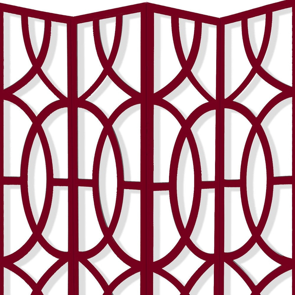 84" Red Solid Wood Folding Four Panel Screen Room Divider-Room Dividers-DECOROLALA