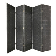 108" Gray Fabric And Wood Folding Five Panel Screen Room Divider-Room Dividers-DECOROLALA