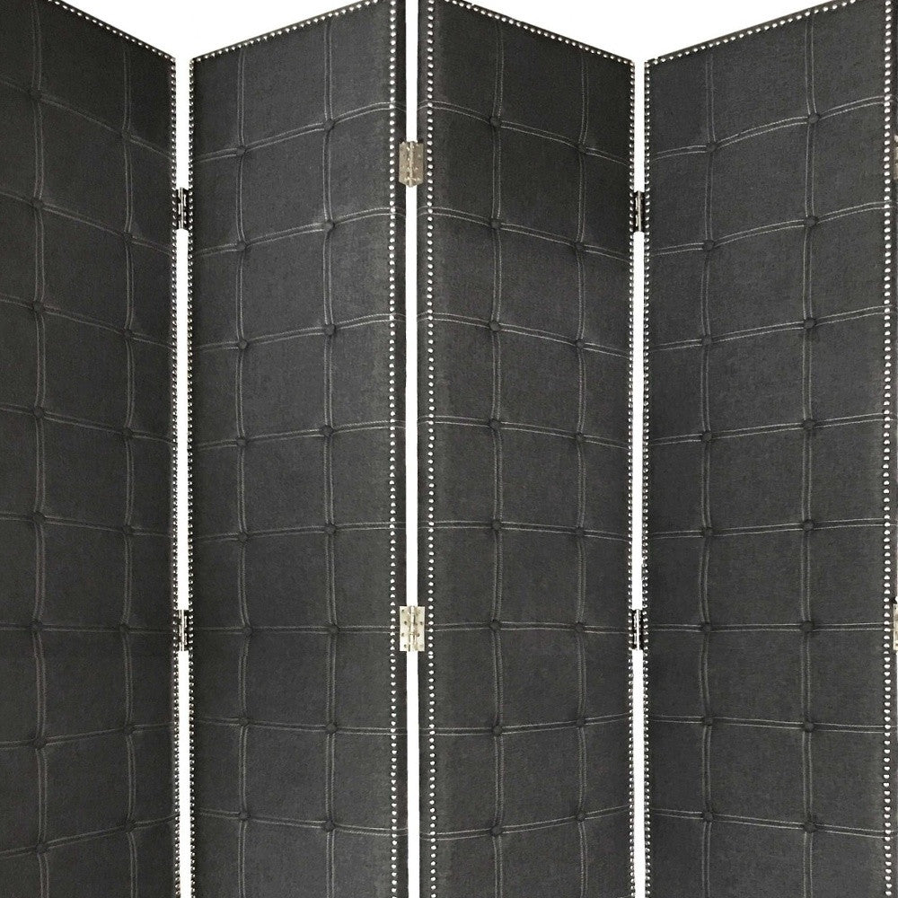 108" Gray Fabric And Wood Folding Five Panel Screen Room Divider-Room Dividers-DECOROLALA