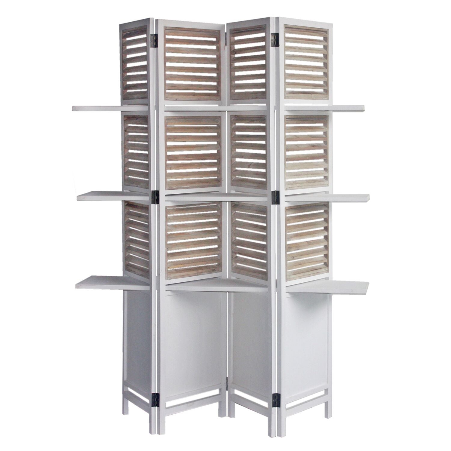 71" White Wood Folding Four Panel Screen Room Divider-Room Dividers-DECOROLALA