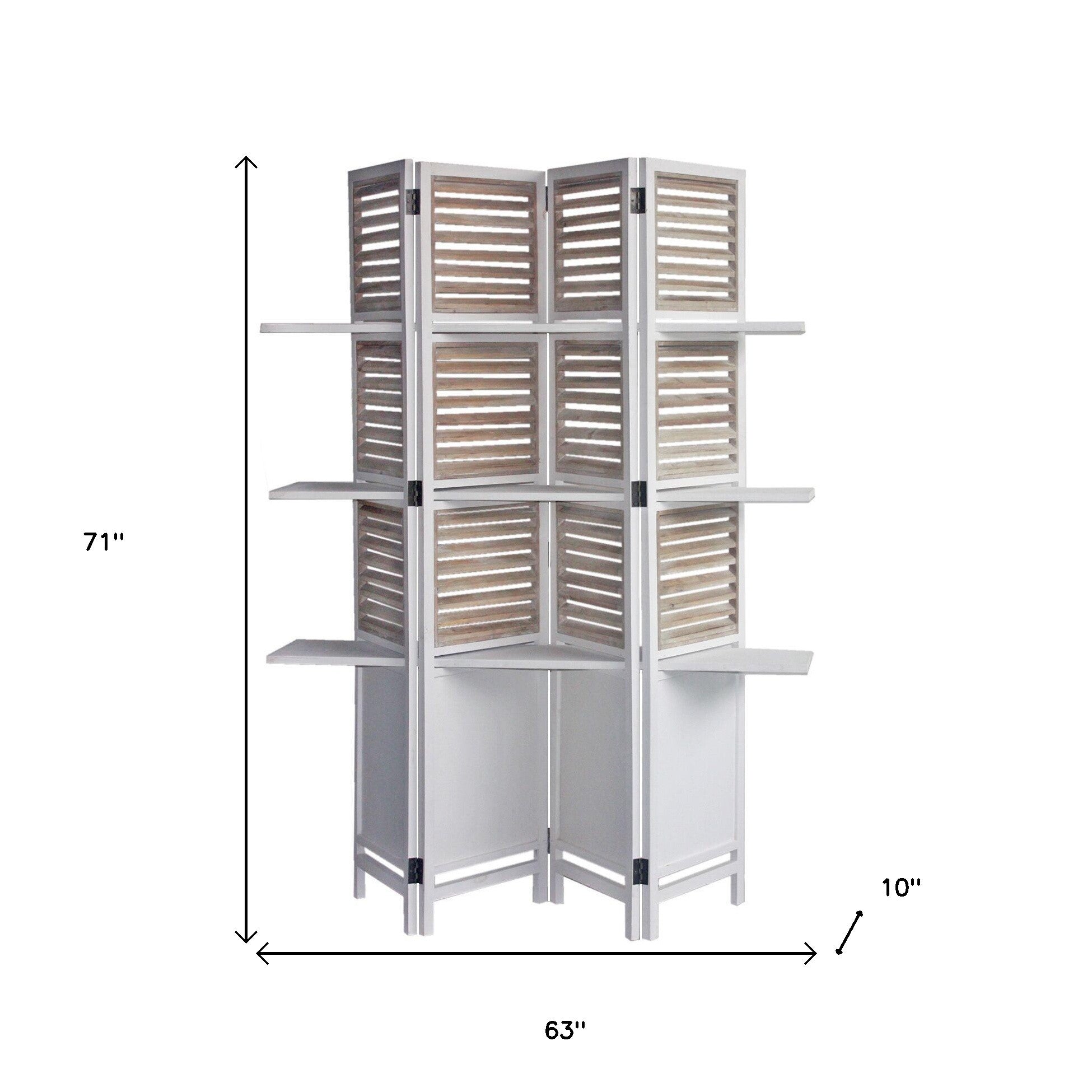 71" White Wood Folding Four Panel Screen Room Divider-Room Dividers-DECOROLALA