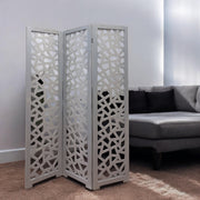 50" Gray Solid Wood Folding Three Panel Screen Room Divider-Room Dividers-DECOROLALA