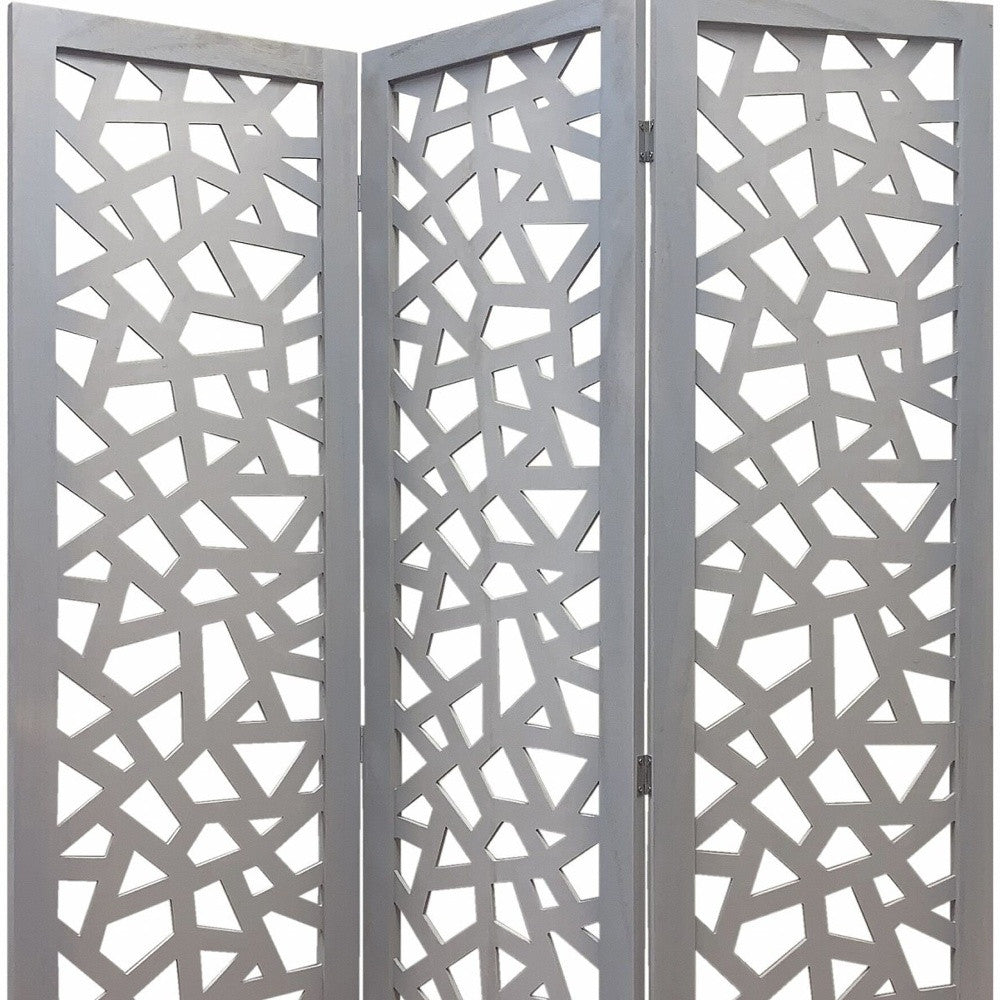 50" Gray Solid Wood Folding Three Panel Screen Room Divider-Room Dividers-DECOROLALA