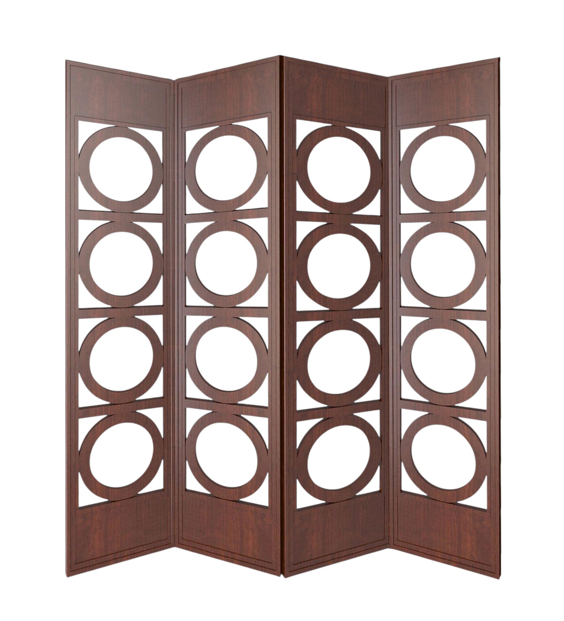 84" Brown Solid Wood Folding Four Panel Screen Room Divider-Room Dividers-DECOROLALA