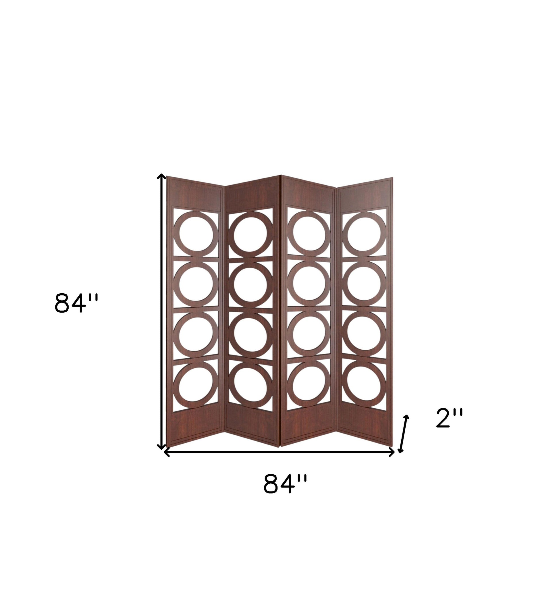 84" Brown Solid Wood Folding Four Panel Screen Room Divider-Room Dividers-DECOROLALA