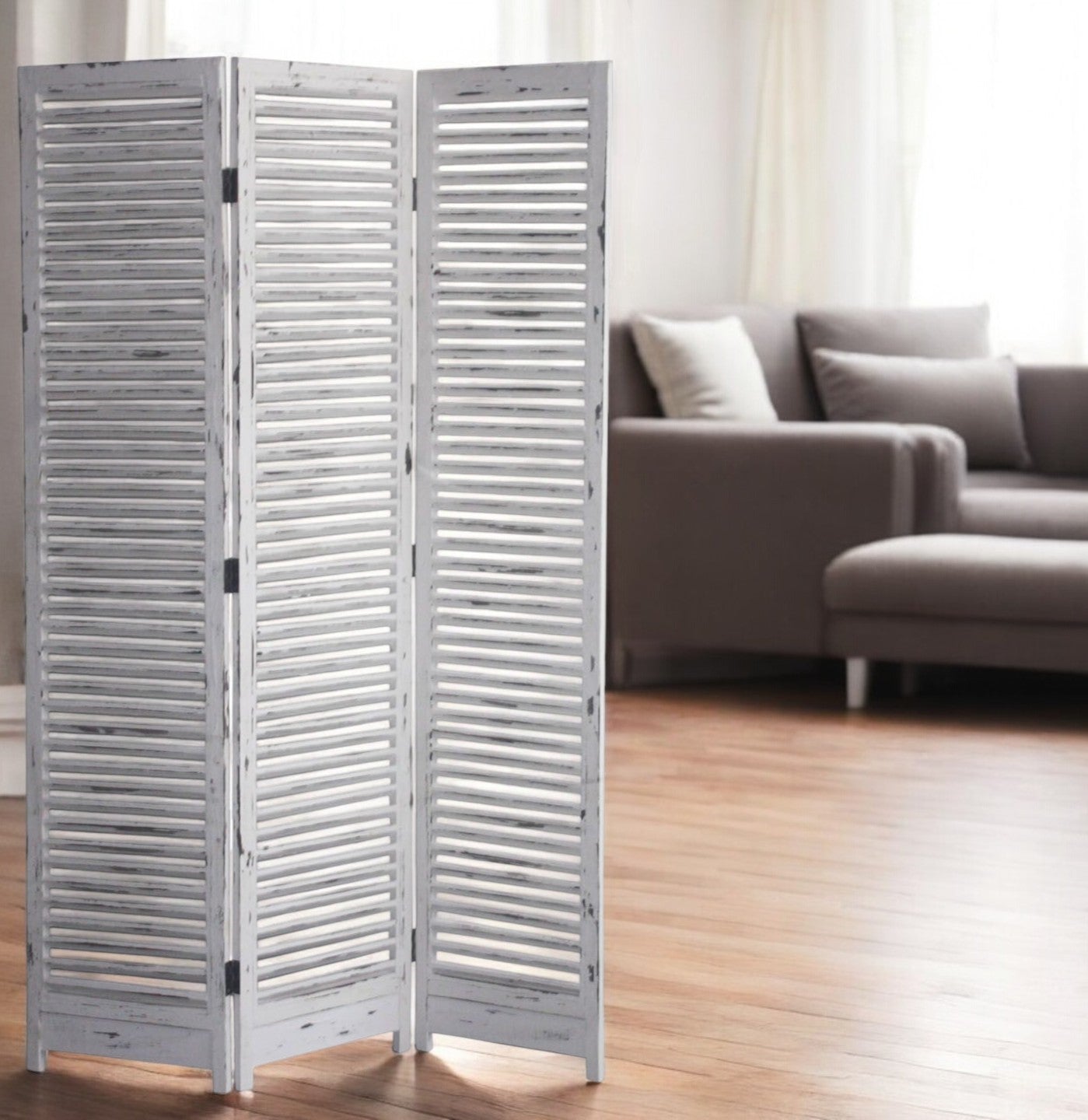71" White Folding Three Panel Screen Room Divider-Room Dividers-DECOROLALA