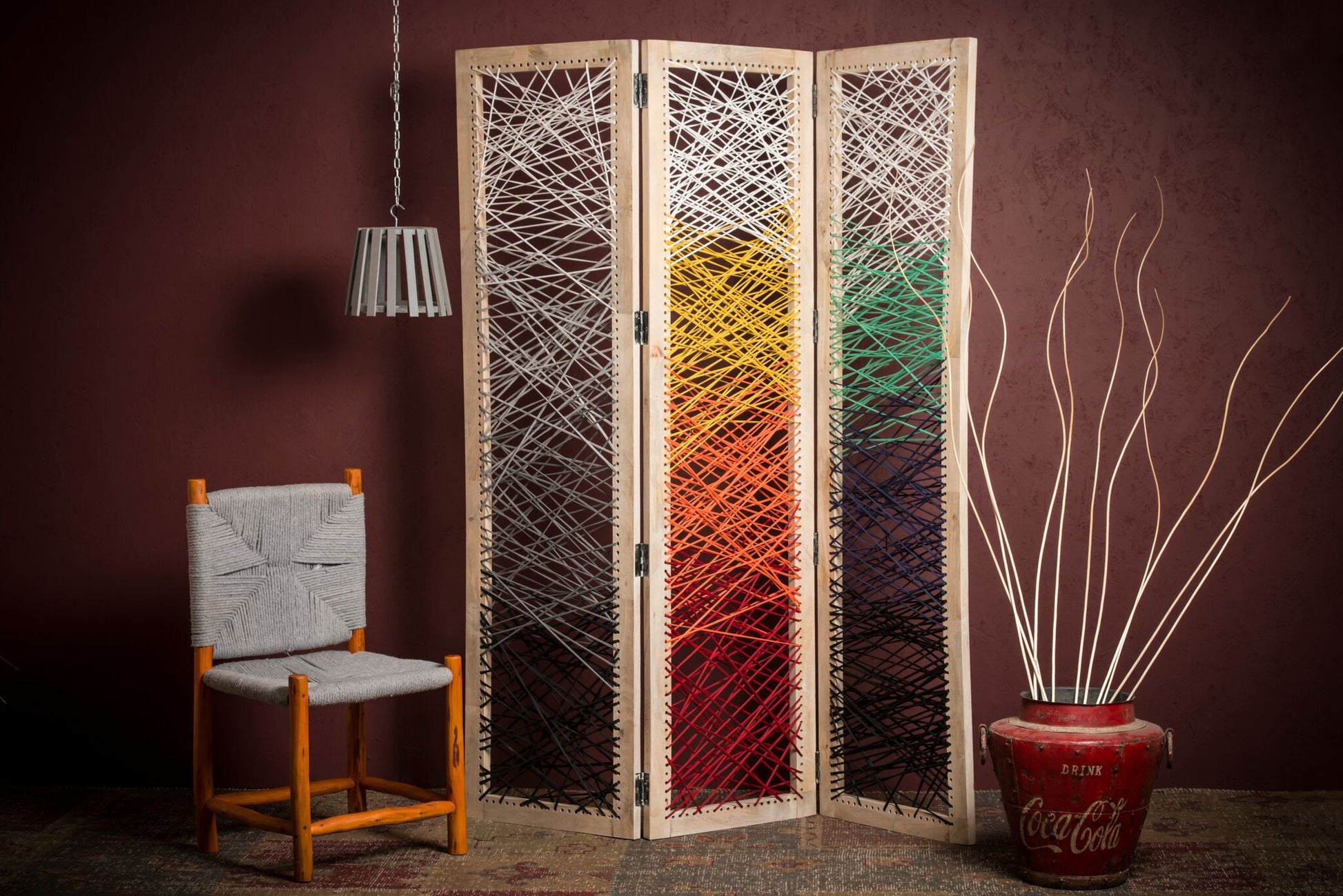 72" Natural Solid Wood Folding Three Panel Screen Room Divider-Room Dividers-DECOROLALA