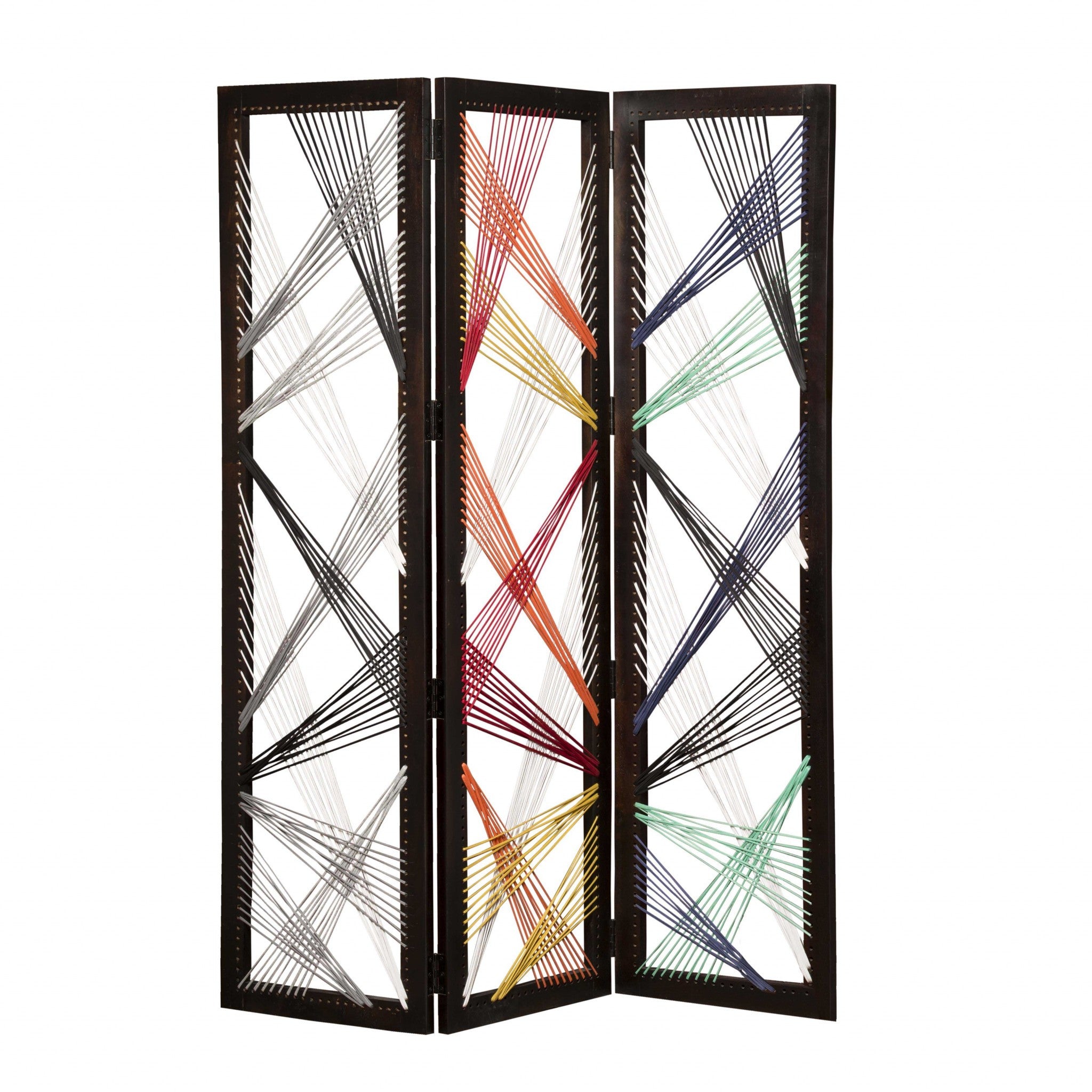 72" Black Fabric Folding Three Panel Screen Room Divider-Room Dividers-DECOROLALA