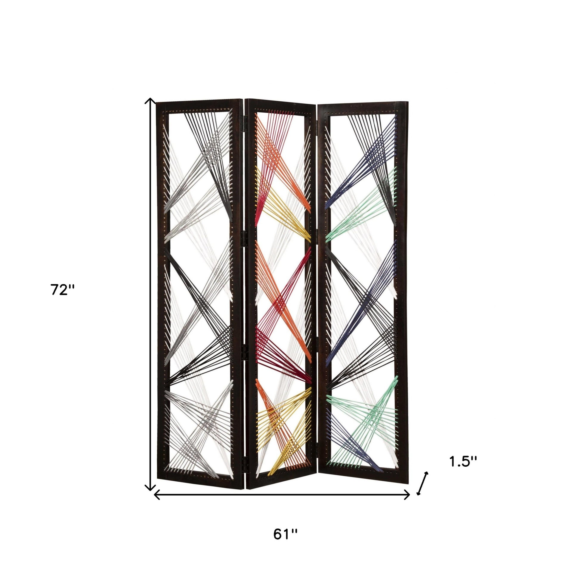 72" Black Fabric Folding Three Panel Screen Room Divider-Room Dividers-DECOROLALA