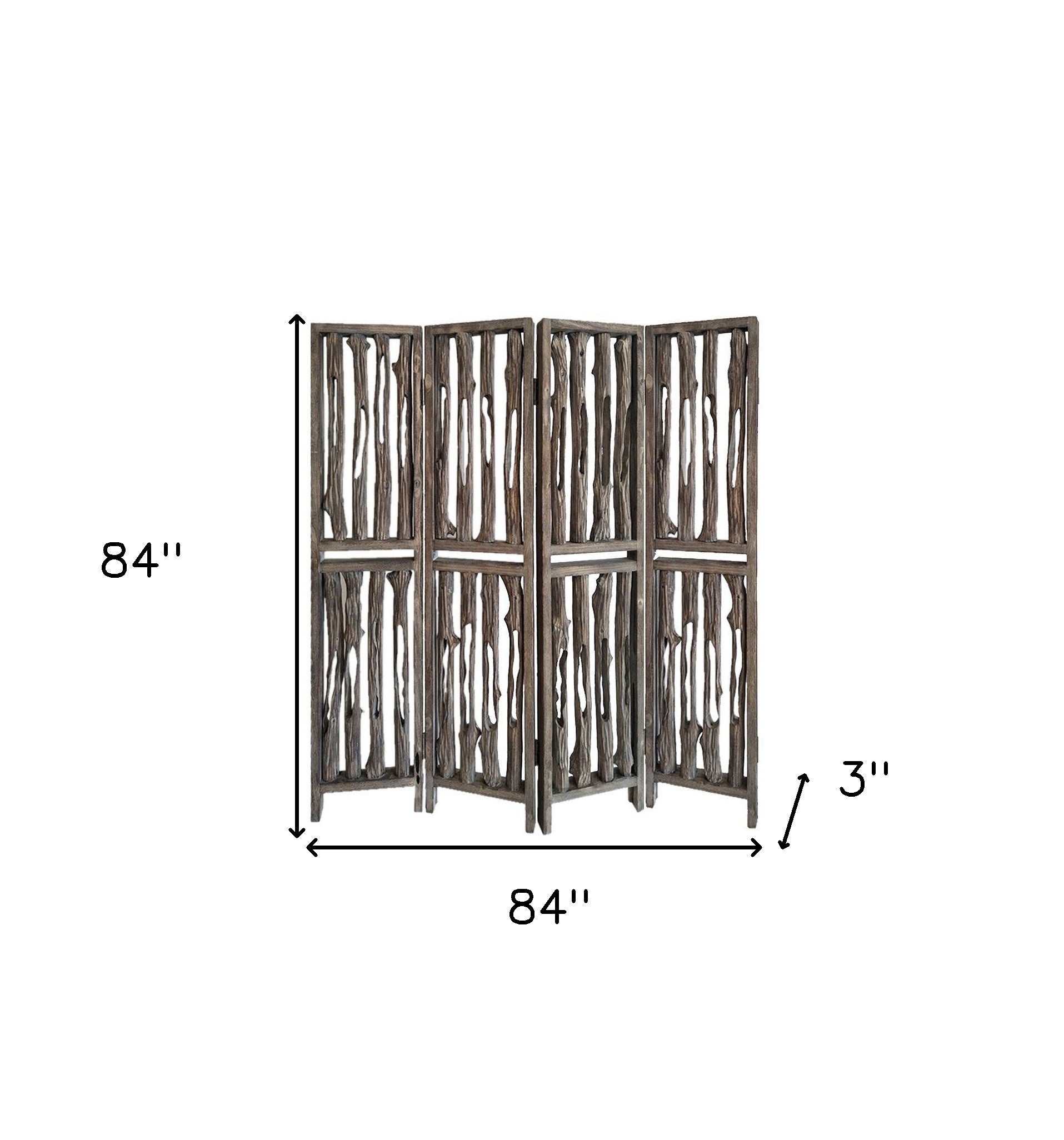 84" Brown Wood Folding Four Panel Screen Room Divider-Room Dividers-DECOROLALA