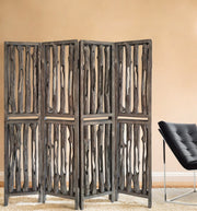 84" Brown Wood Folding Four Panel Screen Room Divider-Room Dividers-DECOROLALA