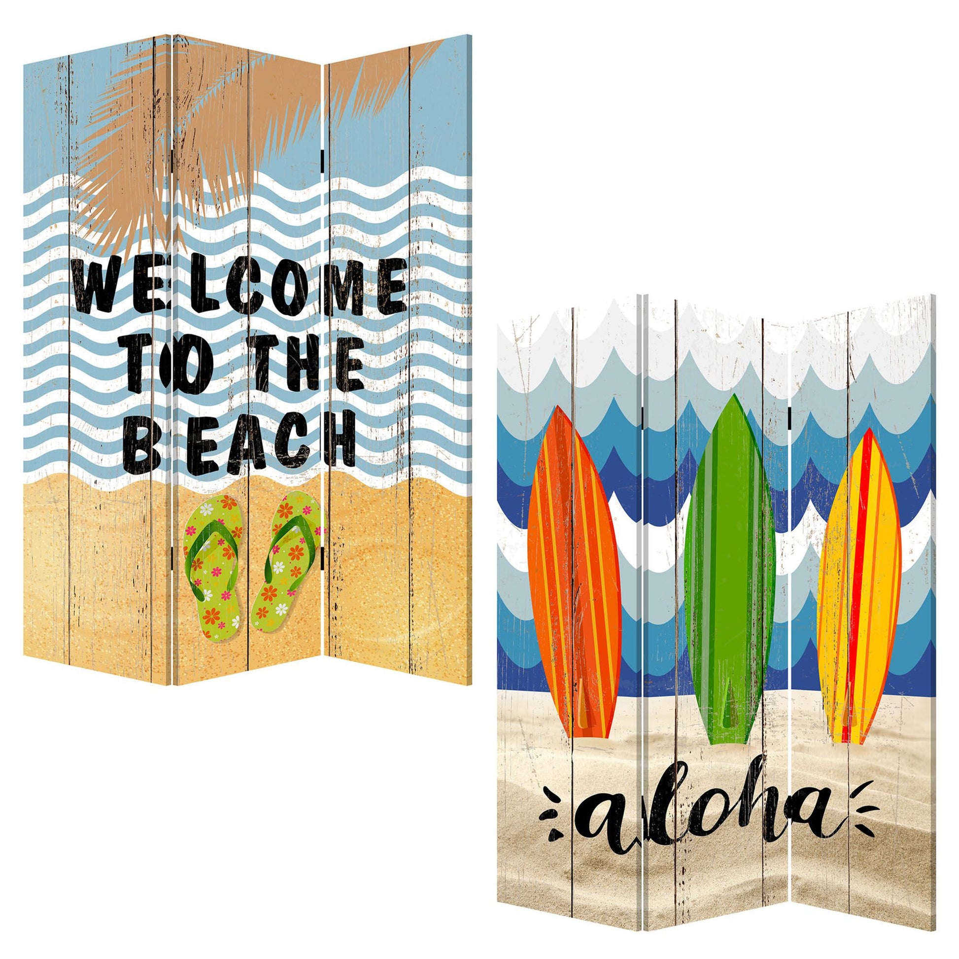 72" Blue and White Canvas Folding Three Panel Screen Room Divider-Room Dividers-DECOROLALA