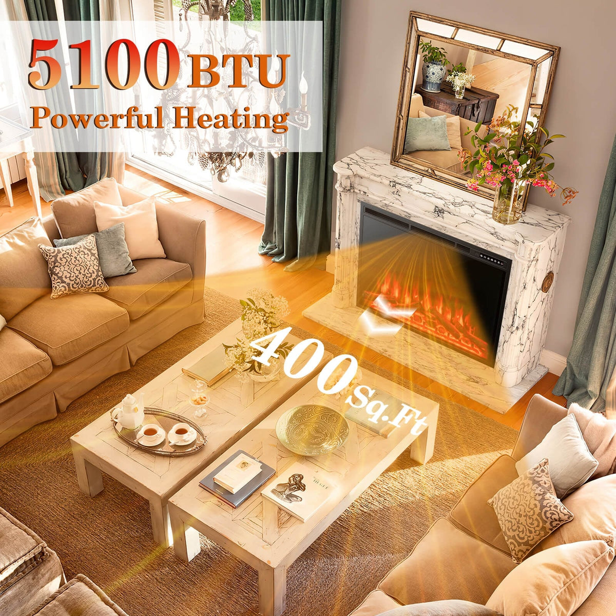34/37 Inch Electric Fireplace Recessed with Adjustable Flames-Fireplaces-DECOROLALA