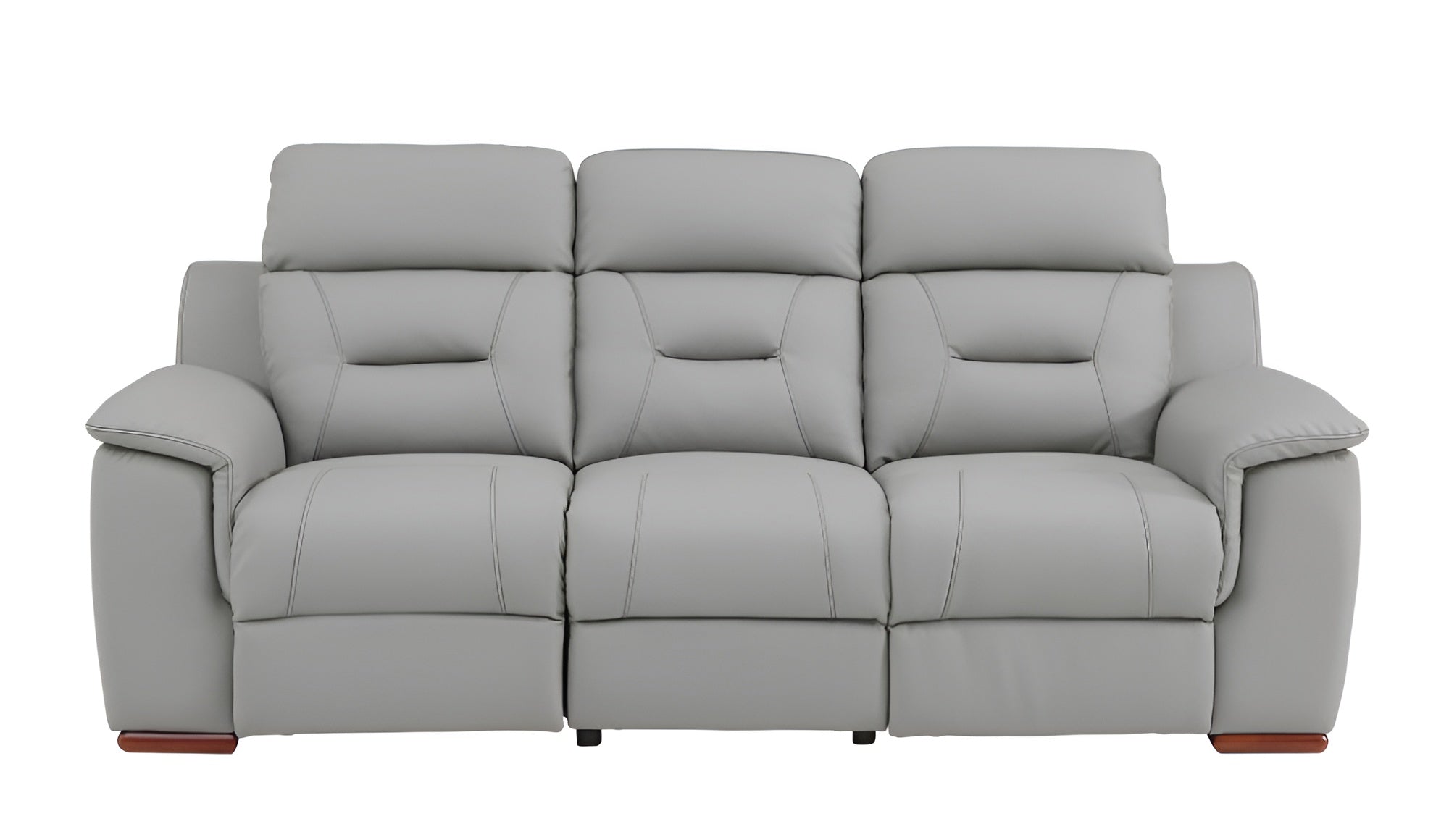 90" Gray Faux Leather Reclining Sofa With Brown Legs-0