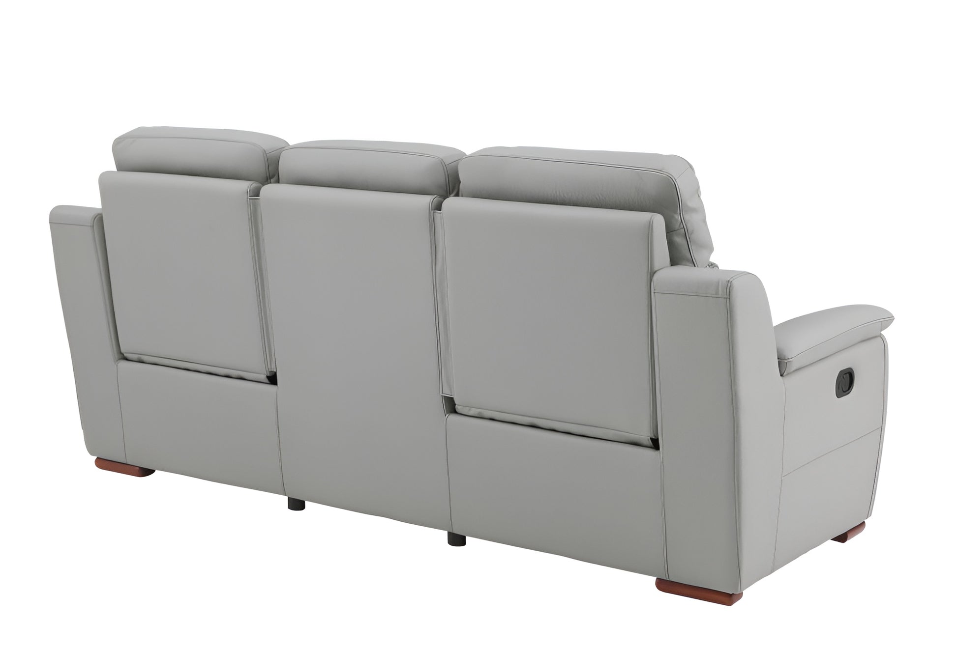 90" Gray Faux Leather Reclining Sofa With Brown Legs-4