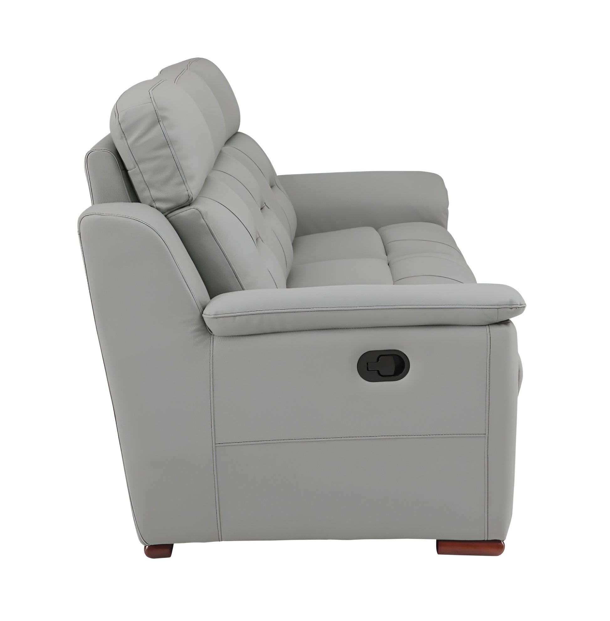 90" Gray Faux Leather Reclining Sofa With Brown Legs-5