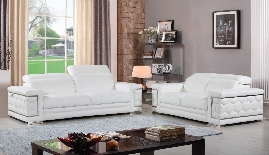 Two Piece Indoor White Italian Leather Five Person Seating Set-Seating Sets-DECOROLALA
