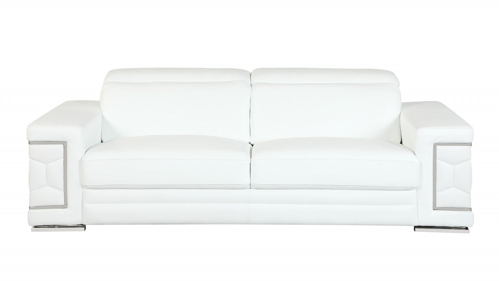 Two Piece Indoor White Italian Leather Five Person Seating Set-Seating Sets-DECOROLALA