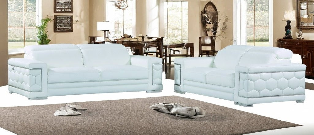 Two Piece Indoor White Italian Leather Five Person Seating Set-Seating Sets-DECOROLALA