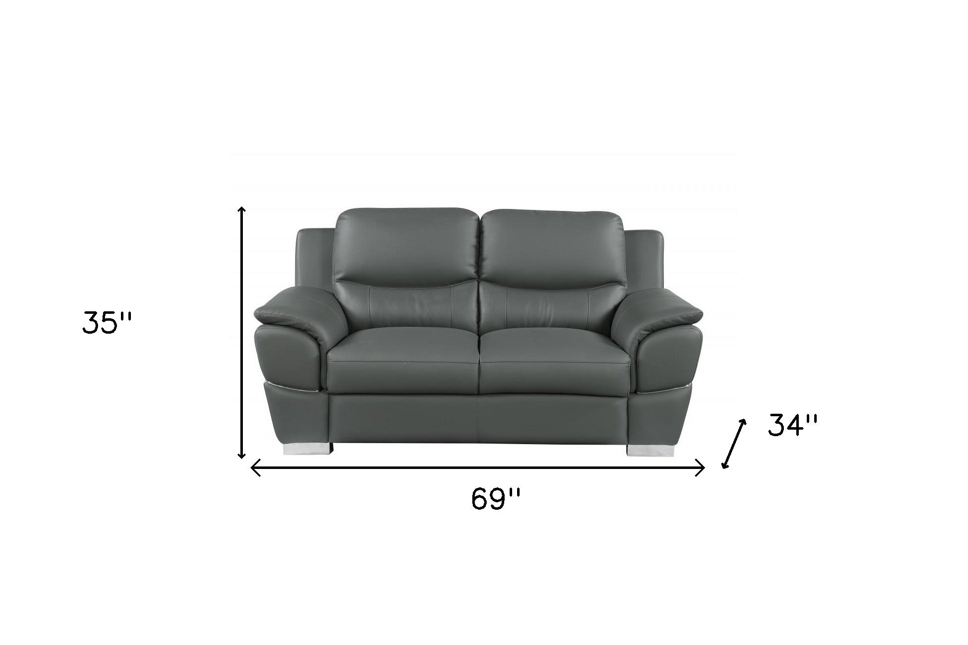 Two Piece Indoor Gray Genuine Leather Five Person Seating Set-Seating Sets-DECOROLALA