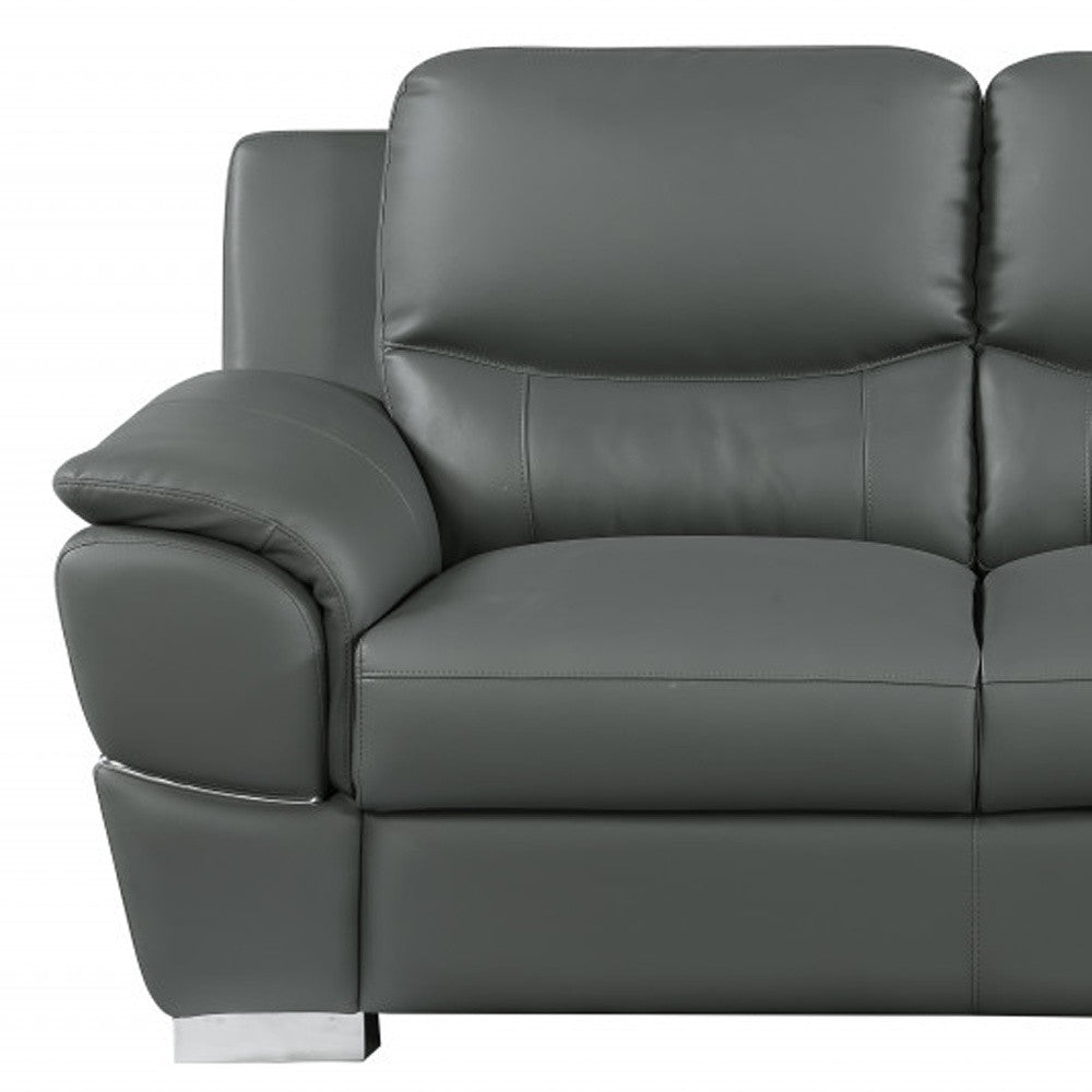 Two Piece Indoor Gray Genuine Leather Five Person Seating Set-Seating Sets-DECOROLALA