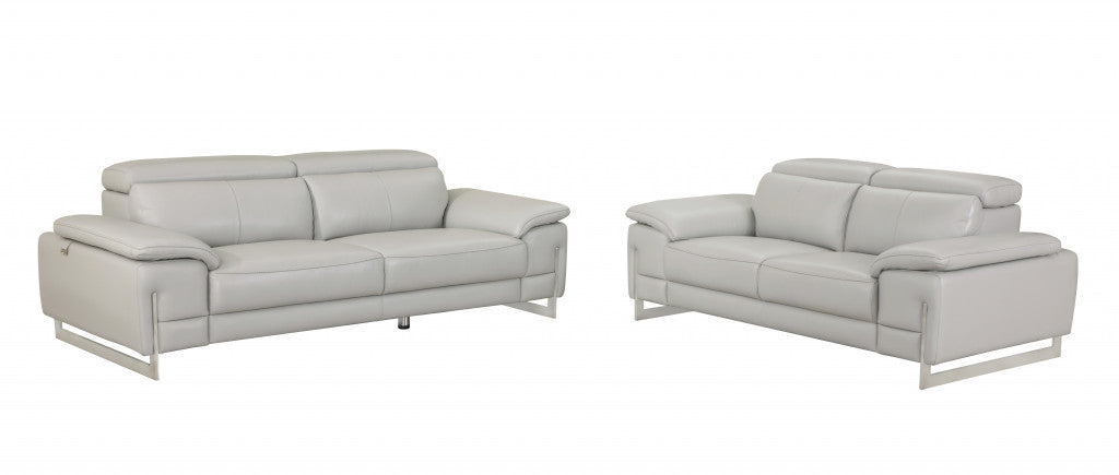 Two Piece Indoor Light Gray Italian Leather Five Person Seating Set-Seating Sets-DECOROLALA