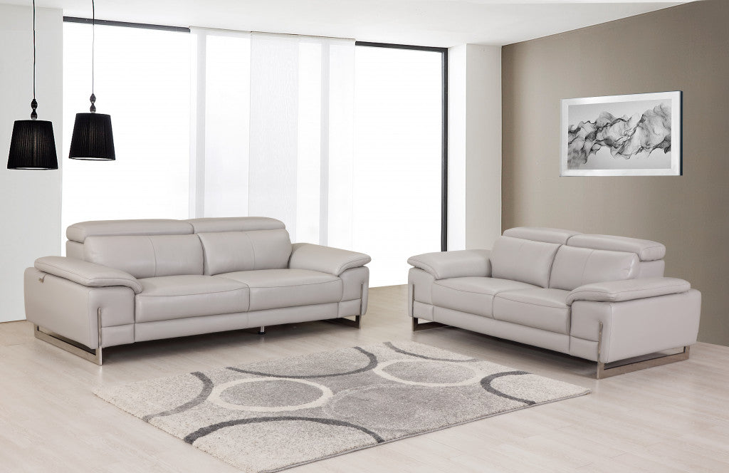Two Piece Indoor Light Gray Italian Leather Five Person Seating Set-Seating Sets-DECOROLALA