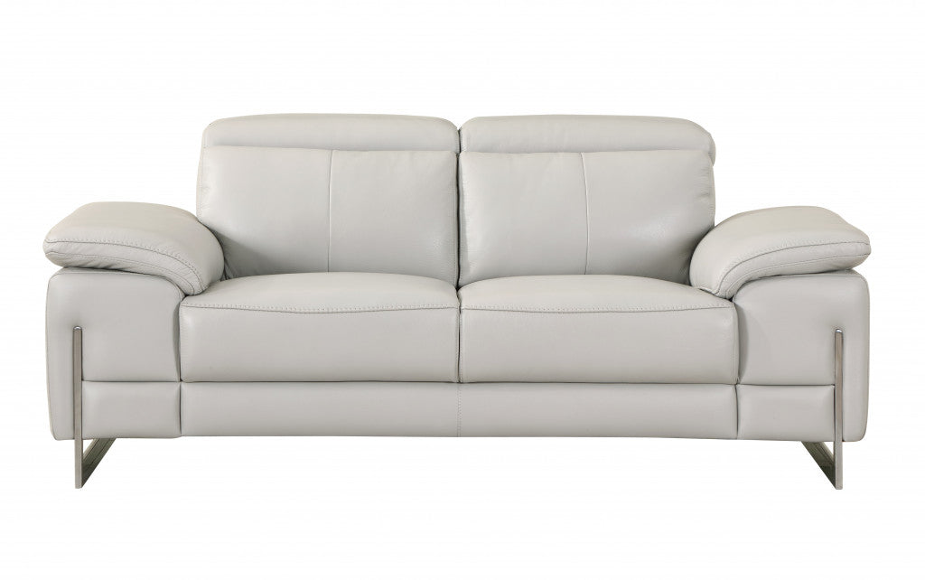 Two Piece Indoor Light Gray Italian Leather Five Person Seating Set-Seating Sets-DECOROLALA