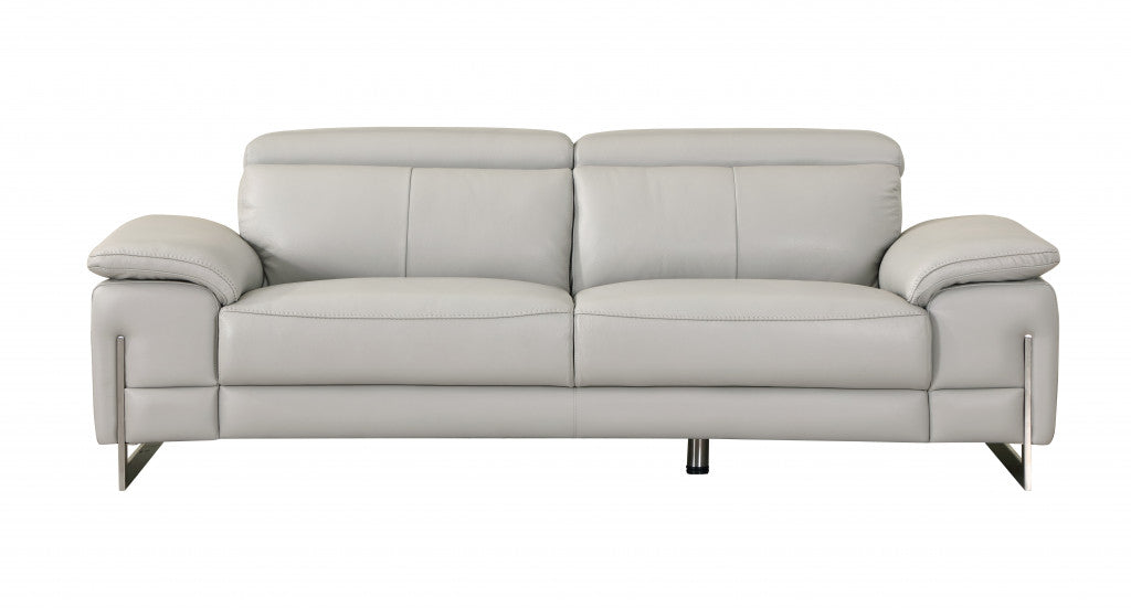 Two Piece Indoor Light Gray Italian Leather Five Person Seating Set-Seating Sets-DECOROLALA