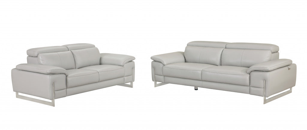 Two Piece Indoor Light Gray Italian Leather Five Person Seating Set-Seating Sets-DECOROLALA